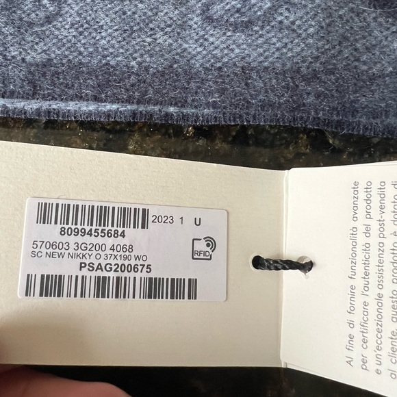 New With Tags Gucci Nikky Wool Alpaca Monogram Web Blue Scarf With Red Stripe - Picture 6 of 7